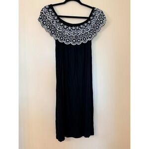 ECLA Womens Black Off Shoulder Floral Eyelet Embroidered Ruffle Knit Dress XL